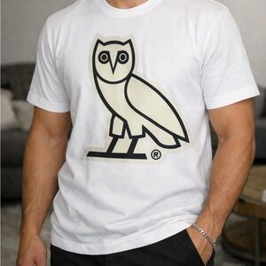 OVO October’s Very Own Owl Logo Tee White Graphic T-Shirt Made in Canada Size L